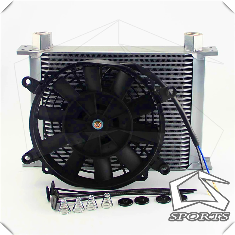

AN10 Universal 28 Row Engine Female 7/8-14 Oil Cooler + 7" Electric Fan Silver