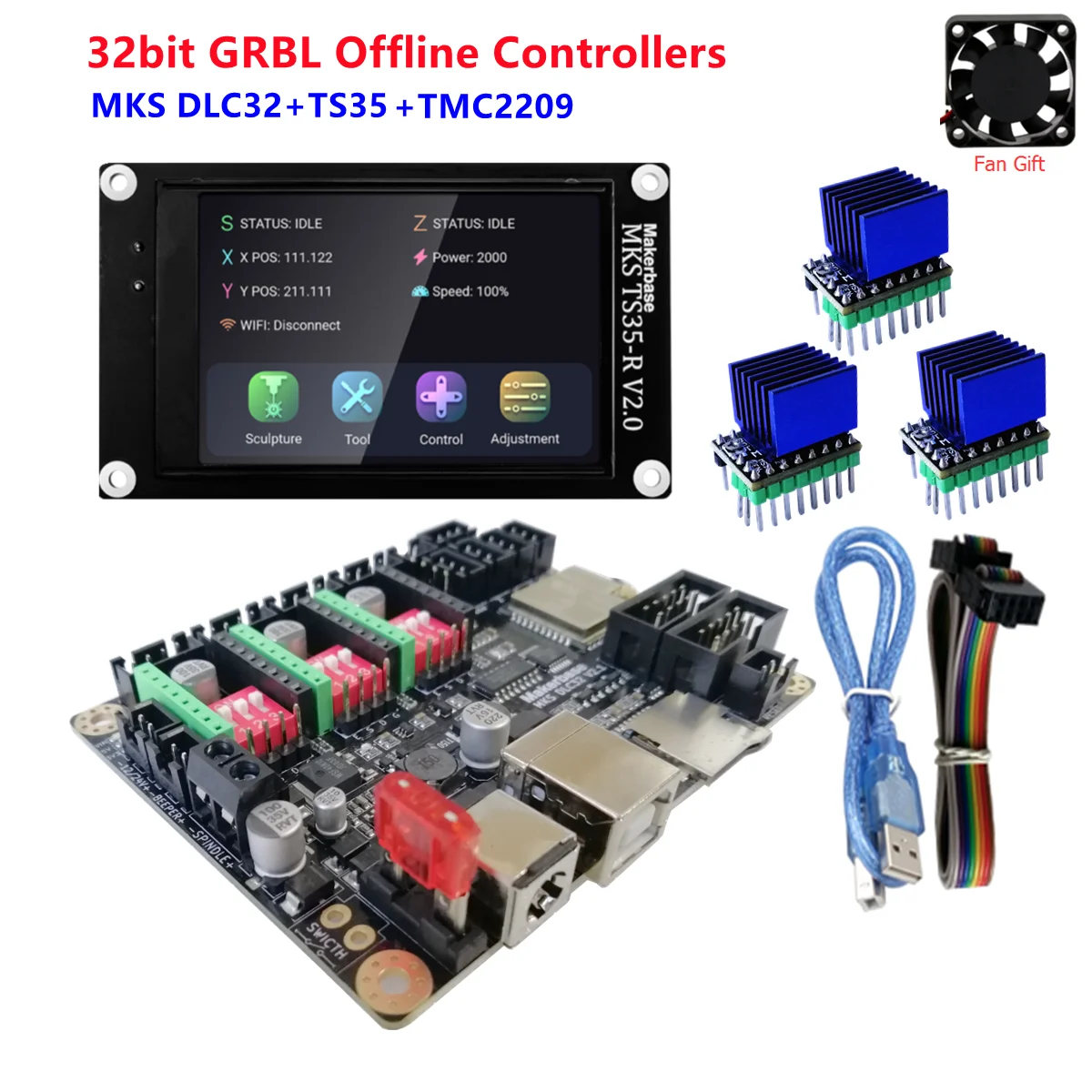 Special Offers GRBL shield 32 bits control card MKS DLC32 V2.1 TS35 touchscreen CNC offline controller upgrade for mini laser engraving machine