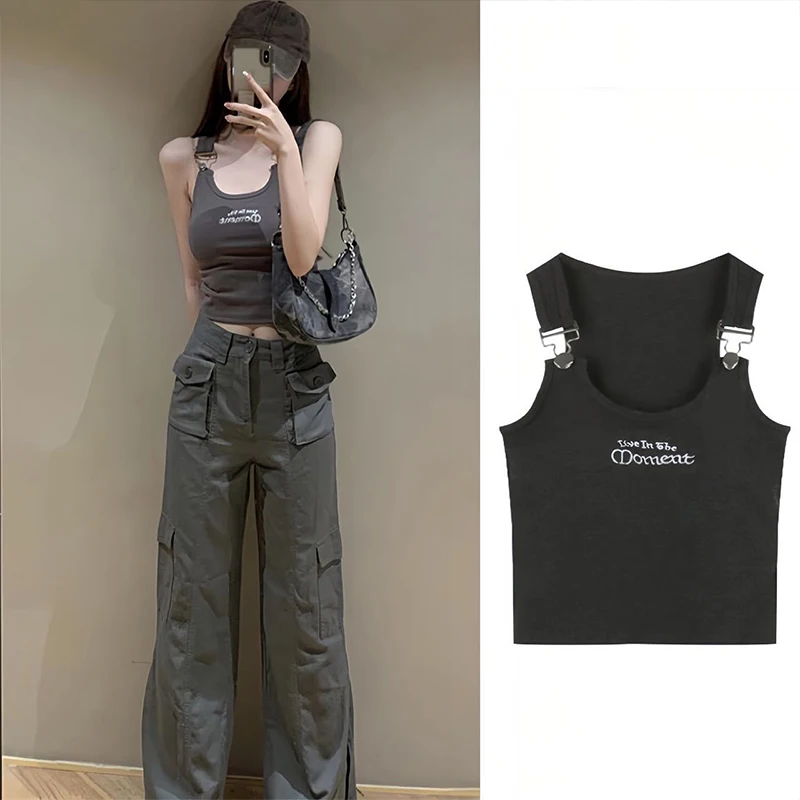 

Лидер продаж, Женский Топ без рукавов с вышивкой, майка с буквами, сексуальный жилет, хлопковая короткая женская футболка, топы с бюстгальтером, на лето