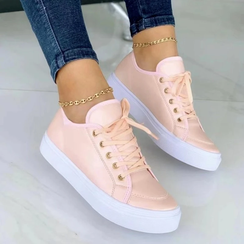 

2022 Women Sports Shoes Lady Vulcanized Shoes Outdoor Platform Shoes Female Casual PU Fashion Sneakers Women Wedge Flats