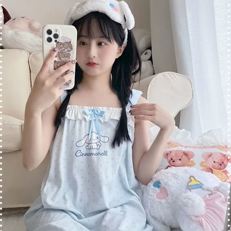 

Sanrio Cinnamoroll Summer New Thin Section Short-sleeved Cartoon Cute Long Suspenders Pajamas Pajamas Home Wear Girls' Presents