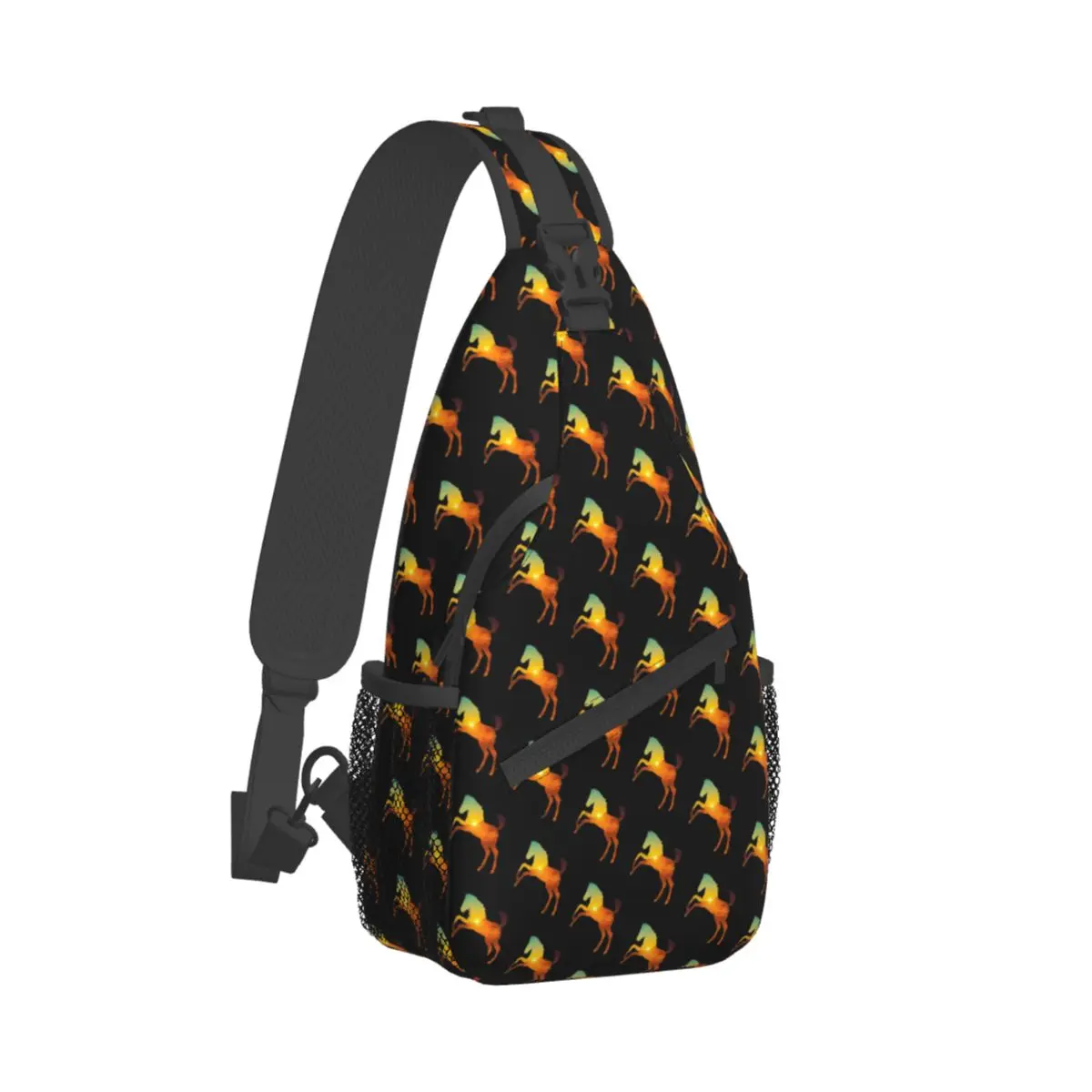 

Neon Horse Shoulder Bags Sunset Print Motorcycle Chest Bag Male Travel Custom Sling Bag Retro University Small Bags
