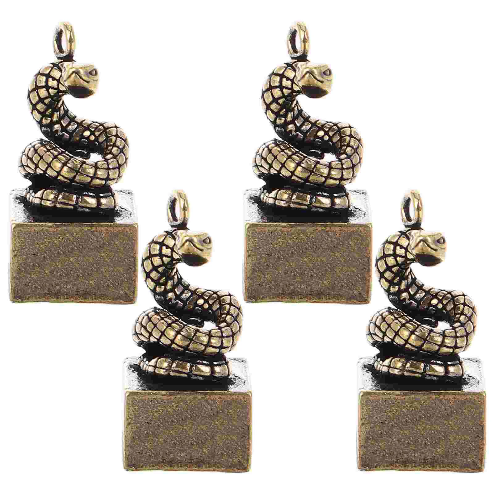 4 шт. украшения из печатью латунная статуя маленькая змея китайские зодиаки декор