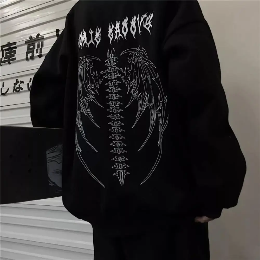 

Gothic Streetwear Men Sweatshirts Hip Hop Skeleton Print Pullover Harajuku Casual Tops Long Sleeve O-neck Female Clothing