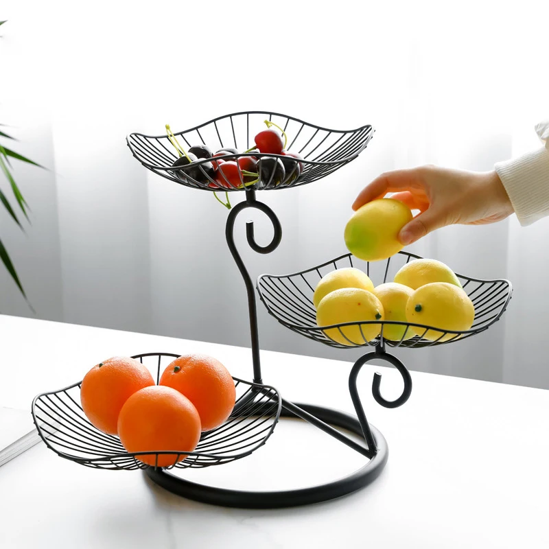 

3 Tiers Fruit Basket Metal Fruits Trays for Snack Dessert Stand Rack Cake Display Plate Tray Gold Black Household Serving Tray