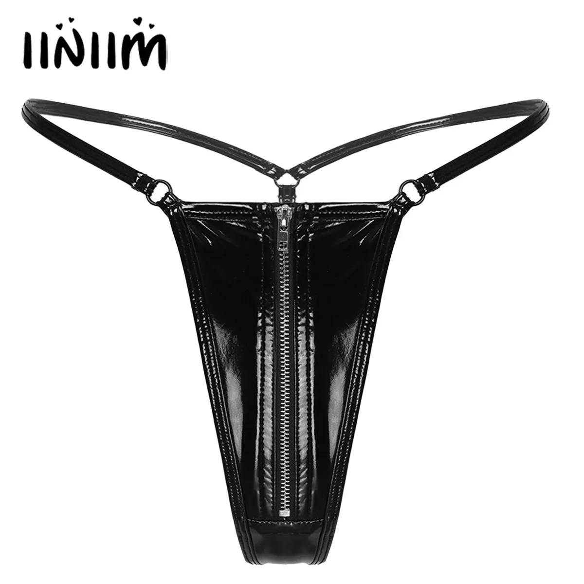 Женские кожаные шорты трусики стринги с застежкой-молнией и промежностью