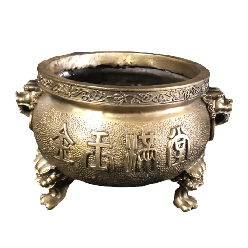 

Bronze Copper Incense Burner Three-legged Gold and Jade Full House for Buddha Statue Guan Gong God of Wealth Ornaments