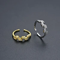 tulx sweet romantic zircon open branch small leaf adjustable ring for women korean wedding party jewelry
