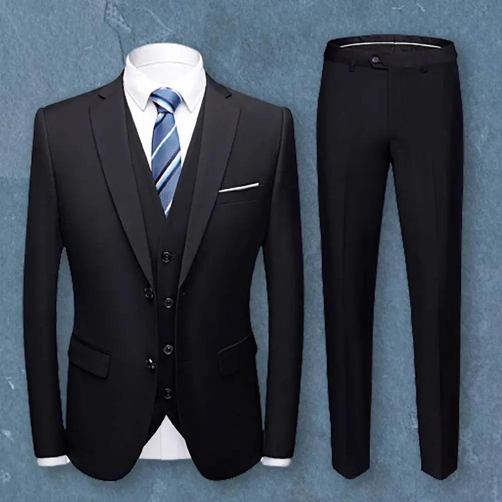 

Cozy 1 Set Popular Slimming Pure Color Blazer Pants Super Soft Men Suit Pocket for Four Seasons