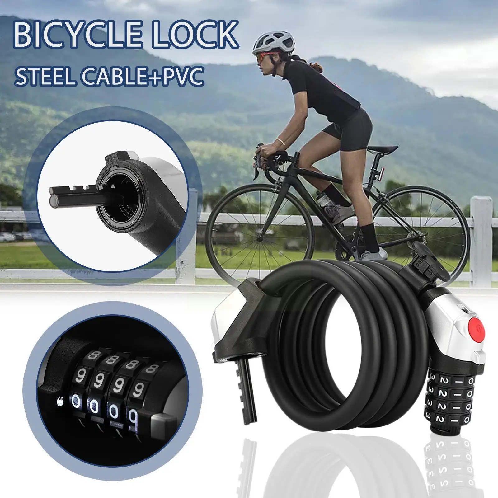 

Bicycle Lock 4 Digit Password Lock Steel Cable Security Cable Lock Backpack Lock Portable Password Helmet Cycling Anti-thef K8X0
