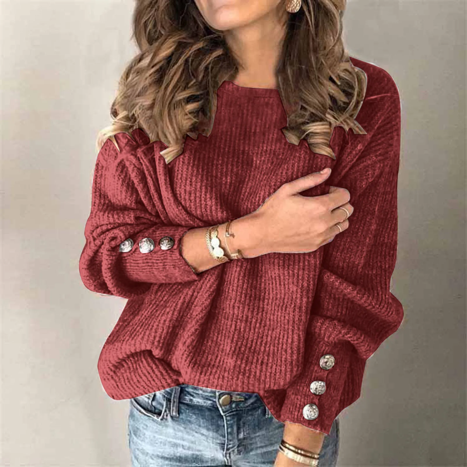 

Red Women Sweaters Top Solid Buttons Knitted Shirts Warm Long Sleeve Warm Bottomshirts Female Basic Knit Shirts Korean Jumper