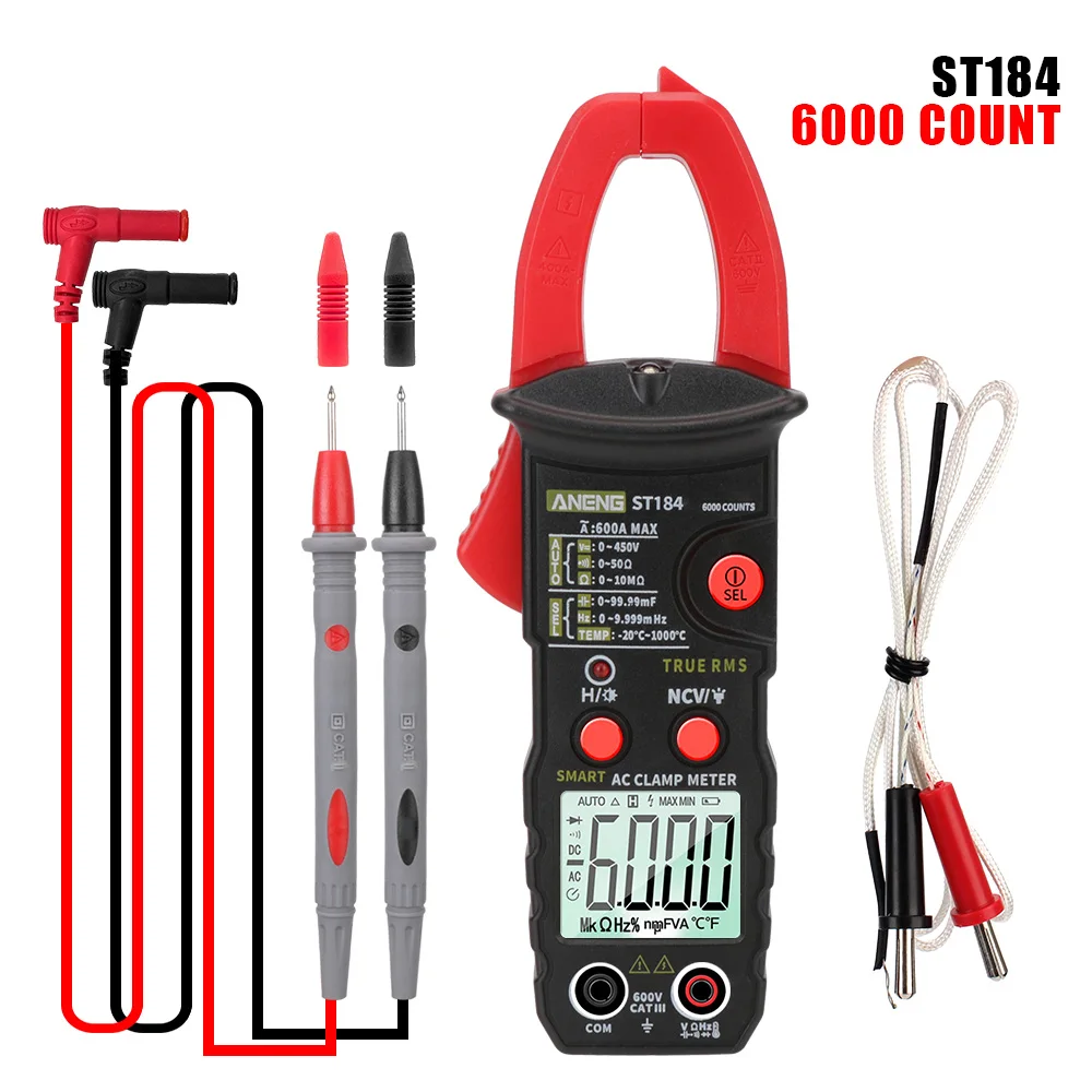 

AC/DC Voltage Tester Professional Multimeter Digital Clamp Meter Ohm Hz Tester ST184 6000 Counts Voltage Meter True RMS