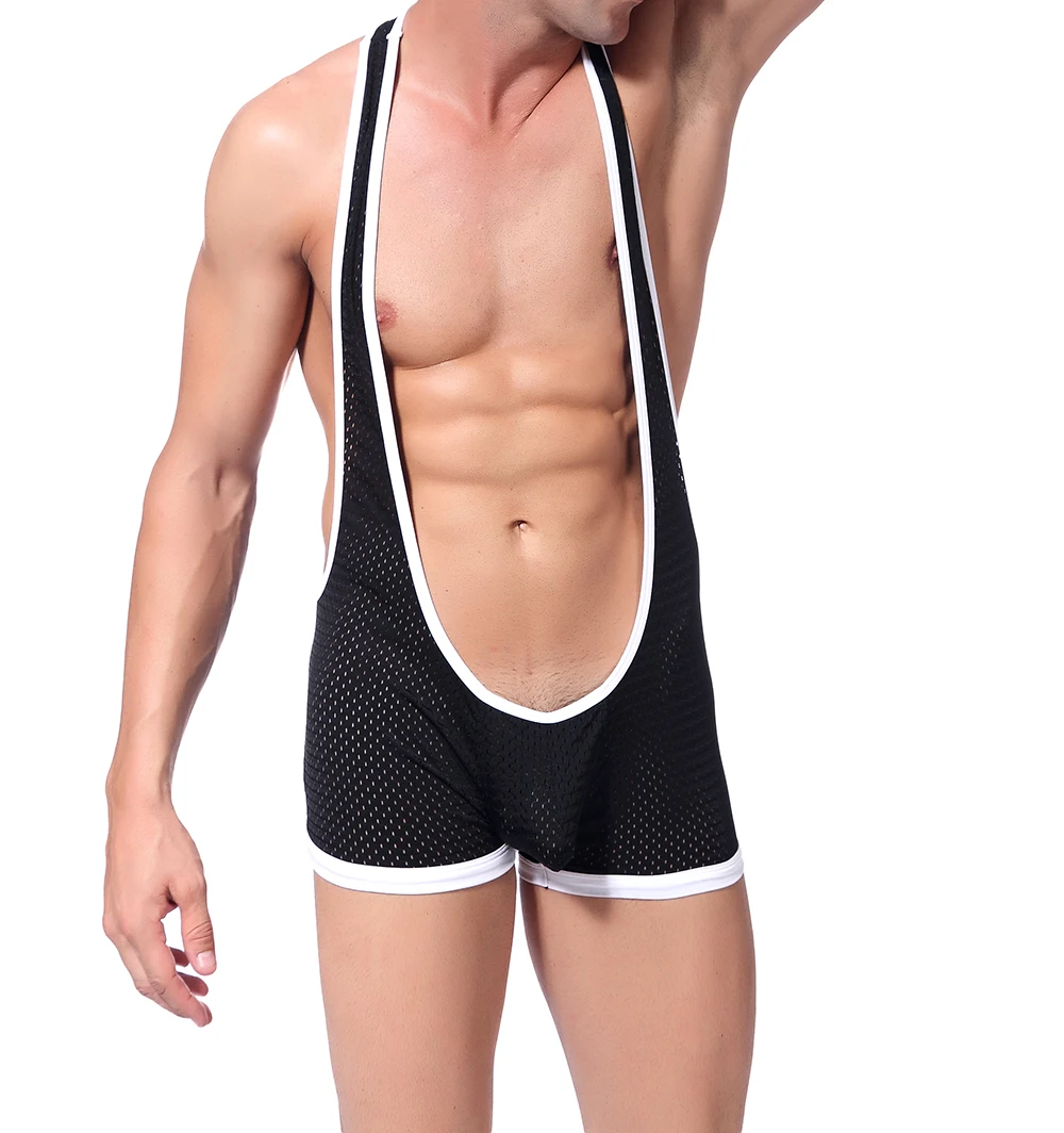 

Men Stretch Shaper Tight Unitard Leotard Sexy Men's Mesh Bodysuit Underwear Jumpsuits Wrestling Singlets Gay Jockstrap Shaper