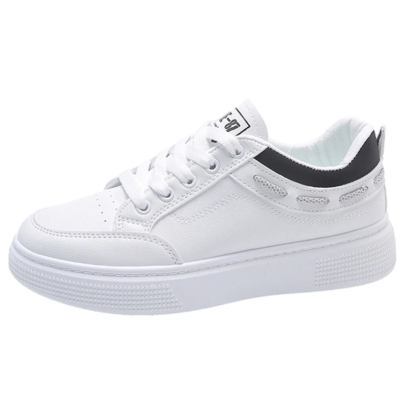 New Classic White Leather School Sneakers Women Comfortable PU Breathable Shose Women Outdoor Walking Non Slip Women Flat Shoes