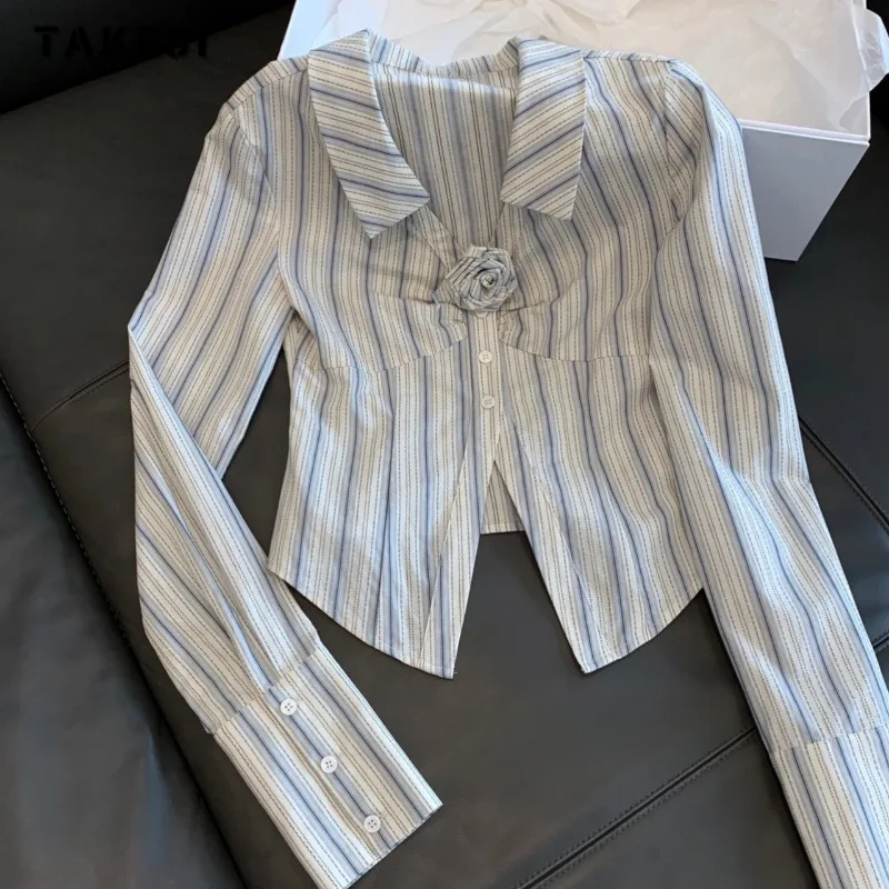 Женская блузка в полоску Повседневная однобортная рубашка Корейском стиле с