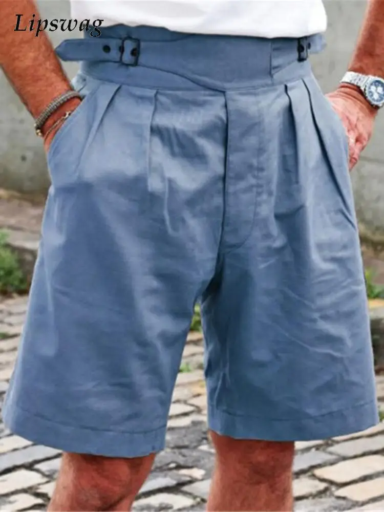 

Popular Fashion Mid Waist Sash Belt Shorts Men Solid Color Loose Pocket Short Pant Streetwear Mens Summer Casual Shorts For Male