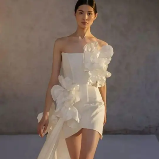 

Strapless White Women's Dresses Free Shipping Hand Made Flowers Summer Dress Woman 2022 Elegant Gowns Custom Made Gowns