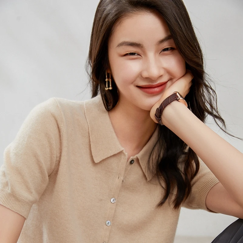 

Hot Sale 100% Cashmere Women's Sweaters And Pullovers Autumn Female Turn-down Collar Clothing Short SLeeve Soft Jumper Tops