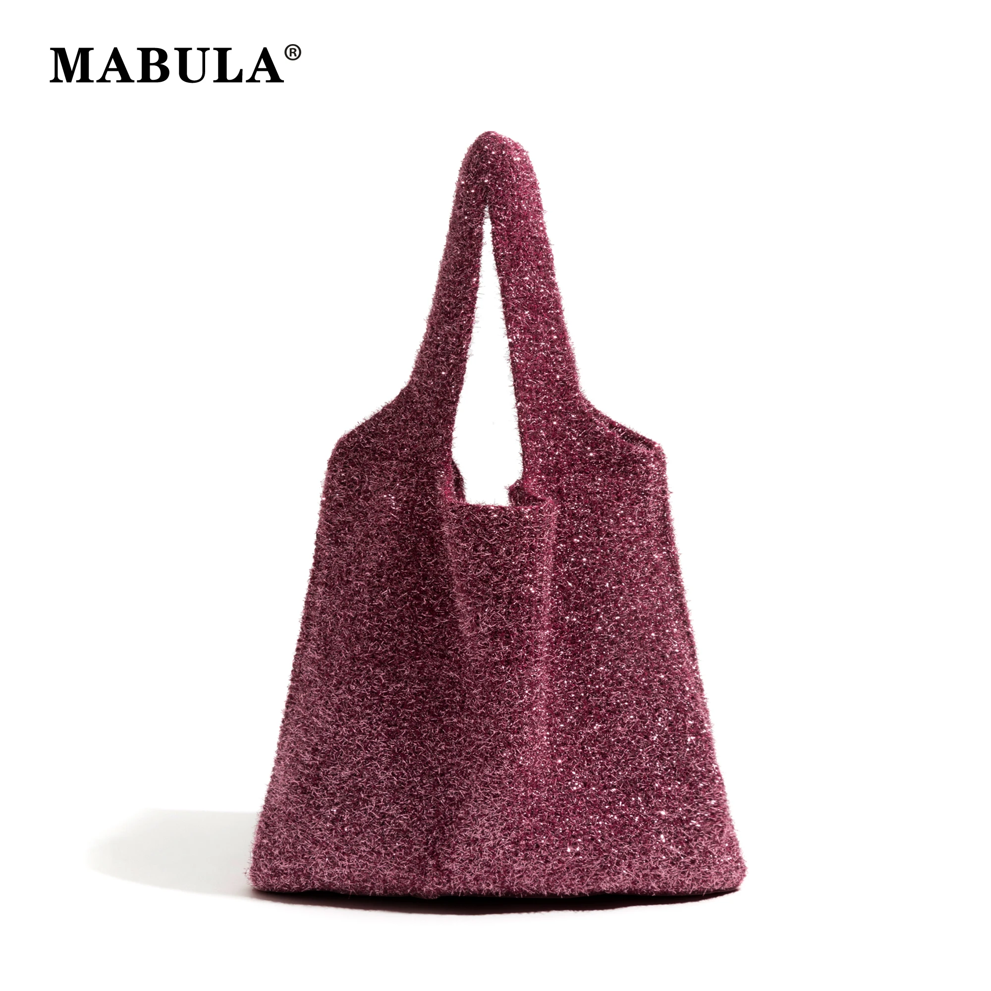 

MABULA Women's Colorful Rainbow Cotton Crochet Bag Fashion Chic Shoulder Hobo Tote Solid Female Casual Shopper Handbag and Purse