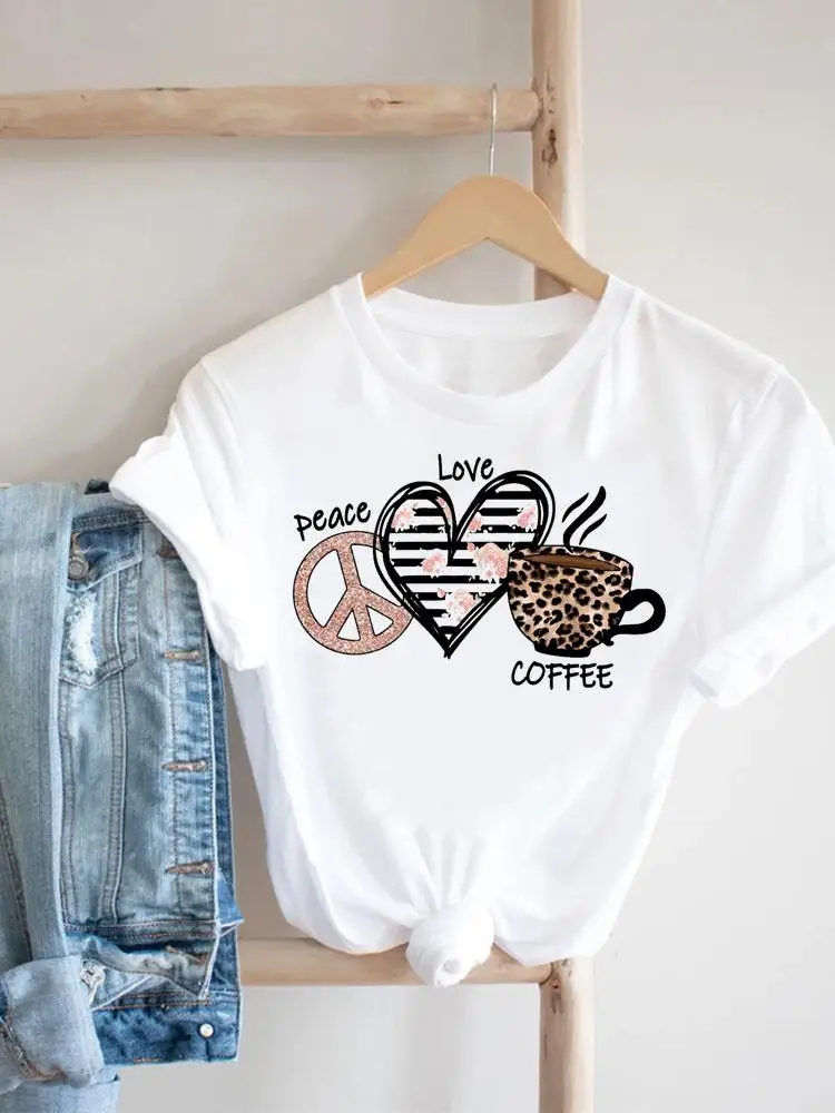 

Clothes Casual Summer Tee Coffee Leopard Cute Fashion Women Clothing Print Tshirt Female Top Short Sleeve Graphic T-shirt