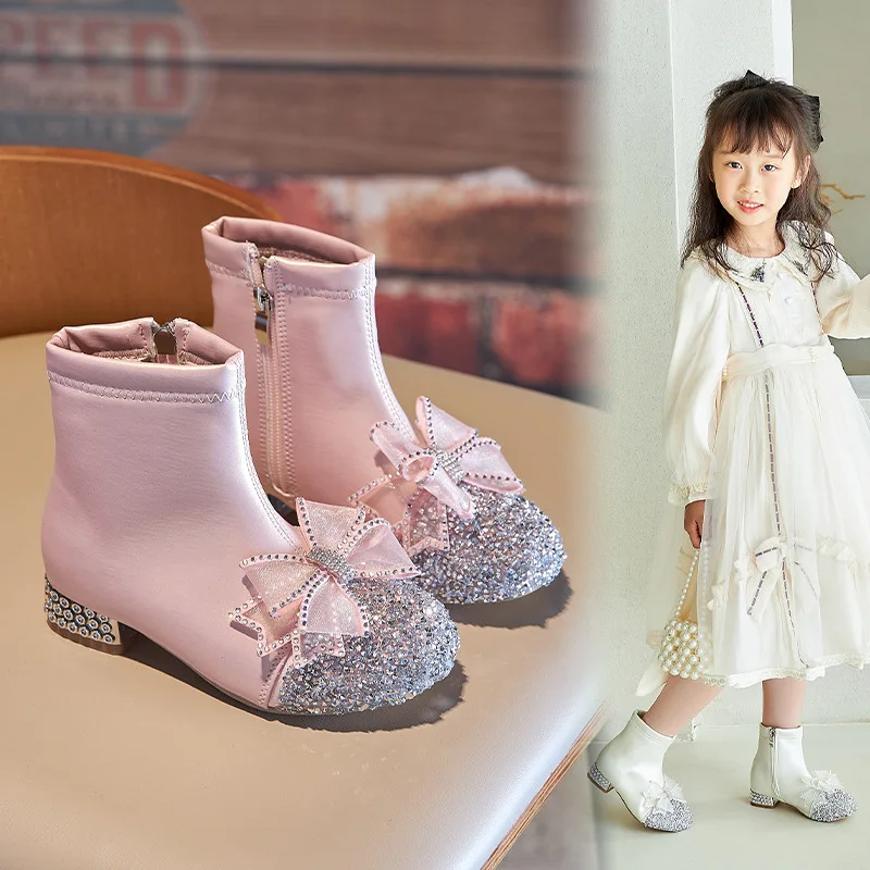 весенняя девочка принцесса обувь бабочка сверло модная детская школа PU  кожа розовая лодыжка сапоги Gilrs детская обувь | AliExpress