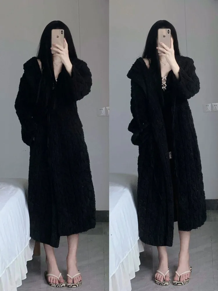 Коралловые бархатные халаты в корейском стиле, женские зимние повседневные однотонные миди на шнуровке, элегантные, нежные, повседневные, простые, толстые, теплые, мягкие, домашняя одежда (art.: 3920c2bacff77) - 3920c2bacff77