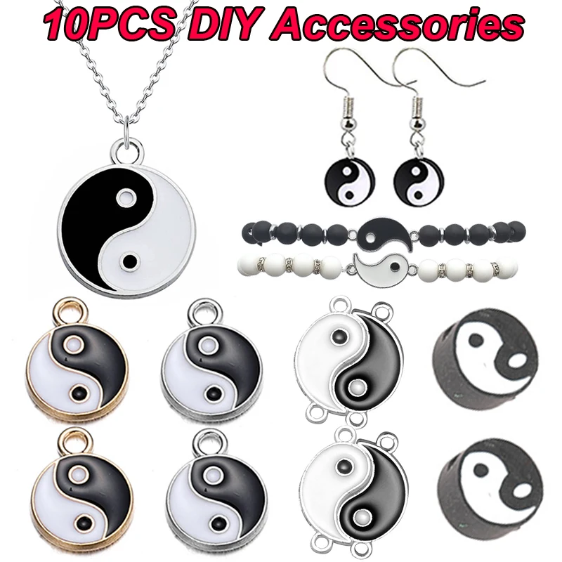 

10pcs Taichi Yin Yang Alloy Enamel Charms Pendants Charms Necklace bracelet Diy Accessories Jewelry Making Findings Spacer Beads