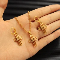 religious christian god cross crucifix earring pendant necklace for men women gold plated jesus 50cm chain jewelry gift