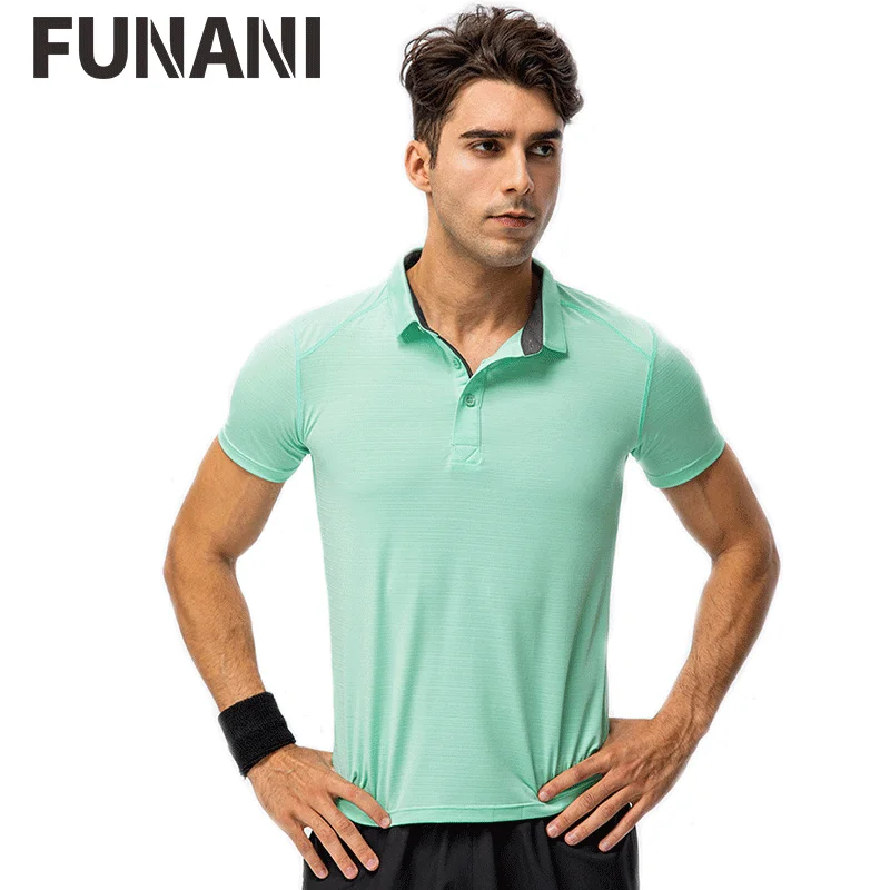 

FUNANI Quick Dry Short Sleeve Sport T Shirt Gym Jerseys Fitness Shirt Trainer Running T-Shirt For Men With Collar T-shirts
