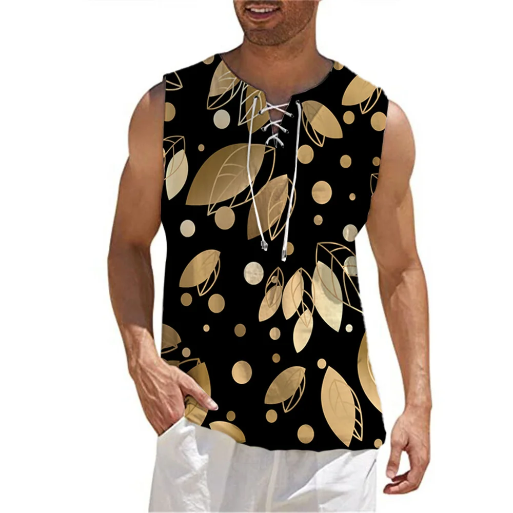 

2023 Hawaiian Beach Scenery Solid Simple Wind Sleeveless Lace-up Tank Top Cool Men's 3D Print HD Casual Top Summer
