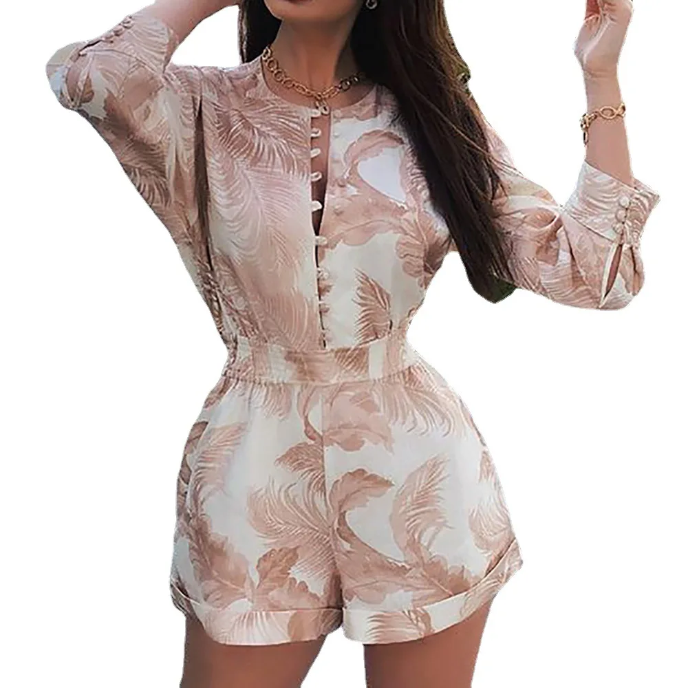 Summer Sexy Rompers 2023 New Women Fashion Printed Deep V Slim Body High Waist Jumpsuit Female Half Sleeves Playsuits Indie Boho