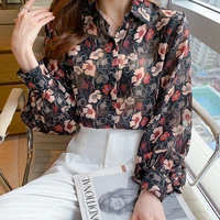 women shirt retro puff sleeves elegant embroidered floral top chiffon shirt female hong kong style shirt blusas mujer de moda