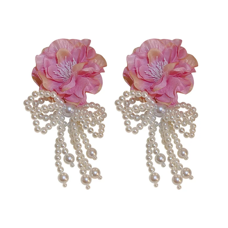 

Модные креативные индивидуальные серьги из ткани с цветами, увеличенные длинные жемчужные кисточки, богемные серьги-гвоздики, украшения для гламурной девушки