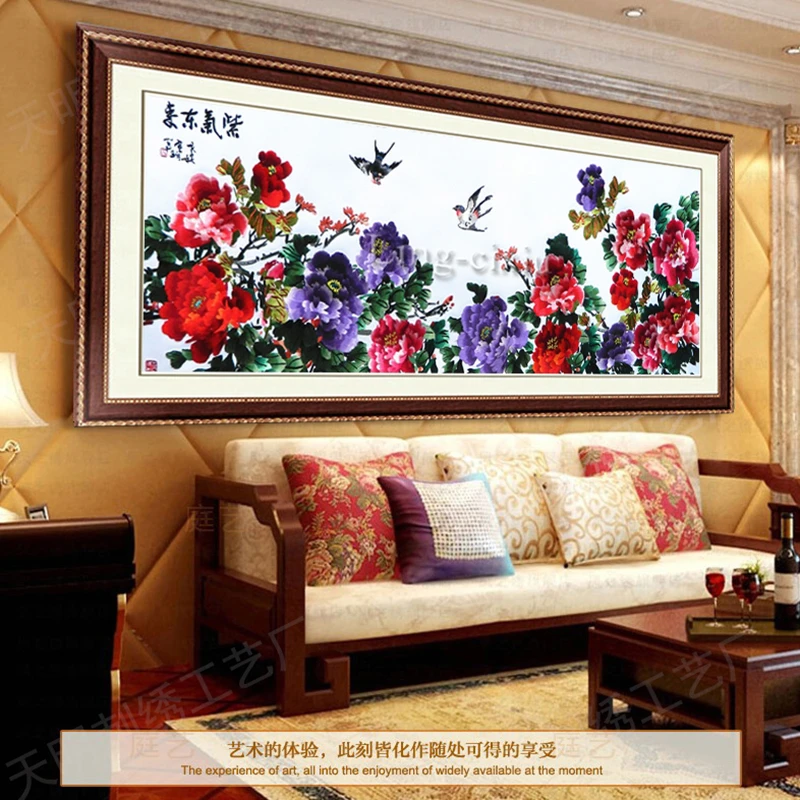 

Suzhou embroidery mural silk embroidery rich bird peony living room tea restaurant interior decoration painting wedding gift pai