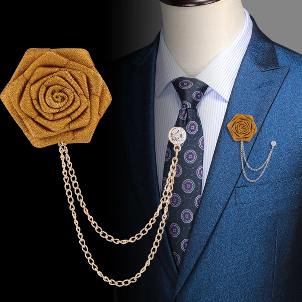 

Vintage Mixed Fabric Rose Brooches Tassel Chain Men Suit Collar Brooch Broche Lapel Pin Brooches For Women Jewelry Accessories