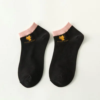 3/5 Pairs Summer Cute Cartoon Harajuku Cat Women's Sock Slippers Simple Japanese Kawaii Boat Socks Cotton Sock Slipper Hosiery