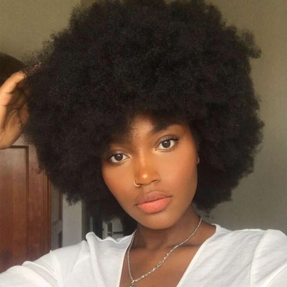 Rebecca Afro Wig Women Short Fluffy Hair Wigs For Black Women Kinky curly Human Hair For Party Dance Cosplay Wigs With Bangs