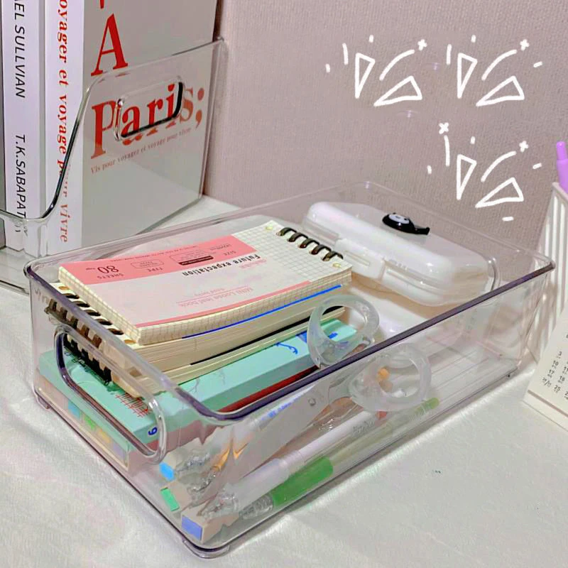 

Transparent Acrylic Desktop Office Organizer Bins Storage Holder Desktop Makeup Sundries Stationery Box Office School Supplies