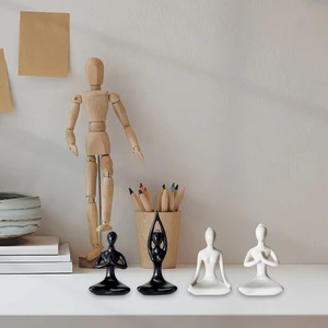 4Pcs Creative Abstract Art Ceramic Yoga Poses Figurine Porcelain Lady Figure Statue Home Yoga Lady Studio Desktop Decor Ornament