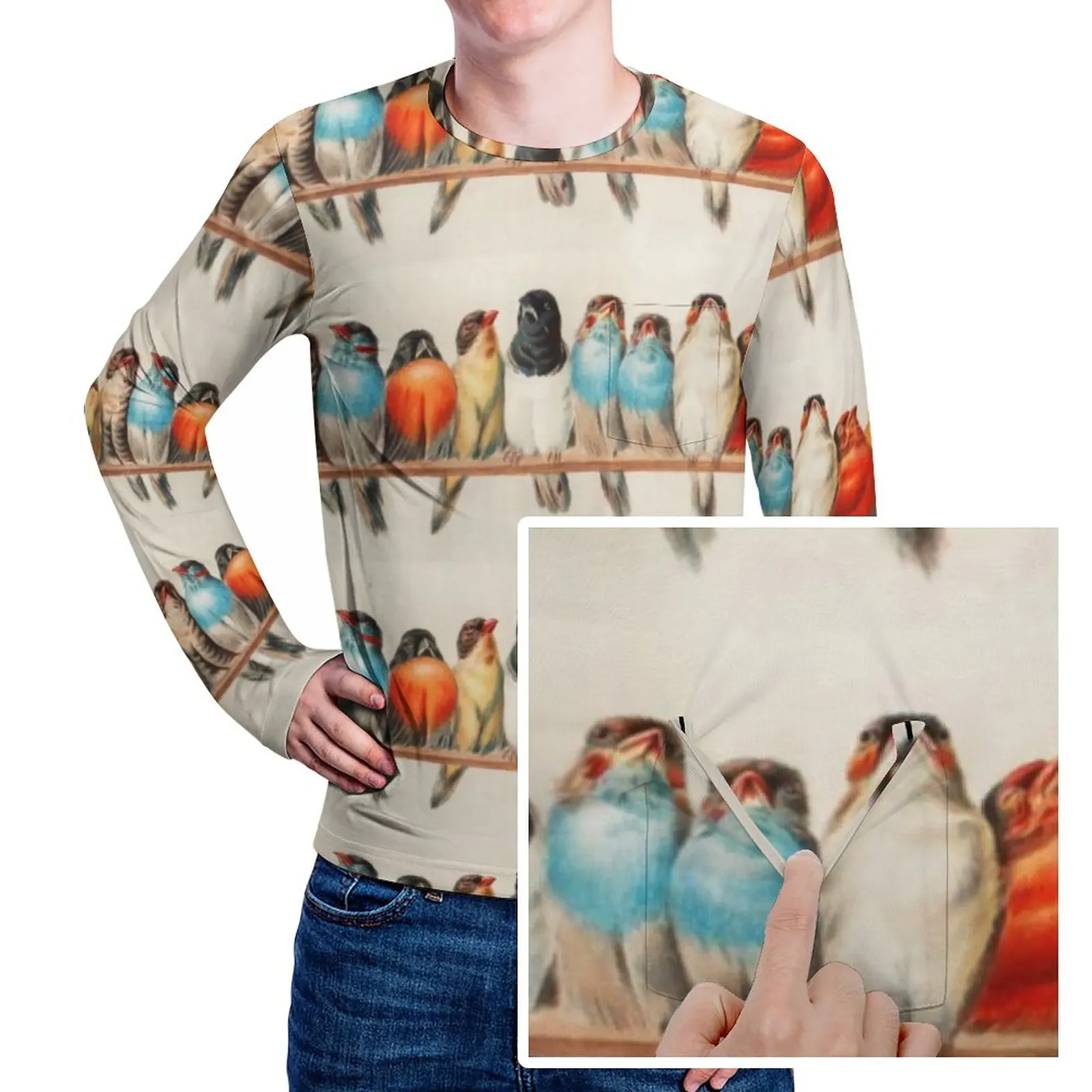 

Разноцветная футболка с принтом птиц, повседневные Винтажные Футболки с изображением животных Y2K, Мужская Винтажная футболка с рисунком, 3XL ...