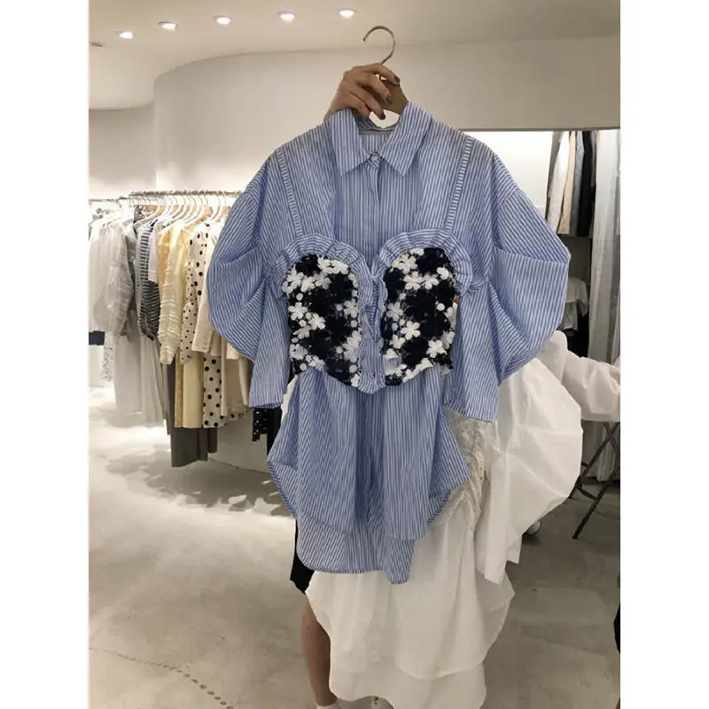 

Korean Chic Summer Sweet Turn-Down Collar Women Blouses Vintage Office Lady Female Shirts 2022 New Print Fashion Blusas Mujer