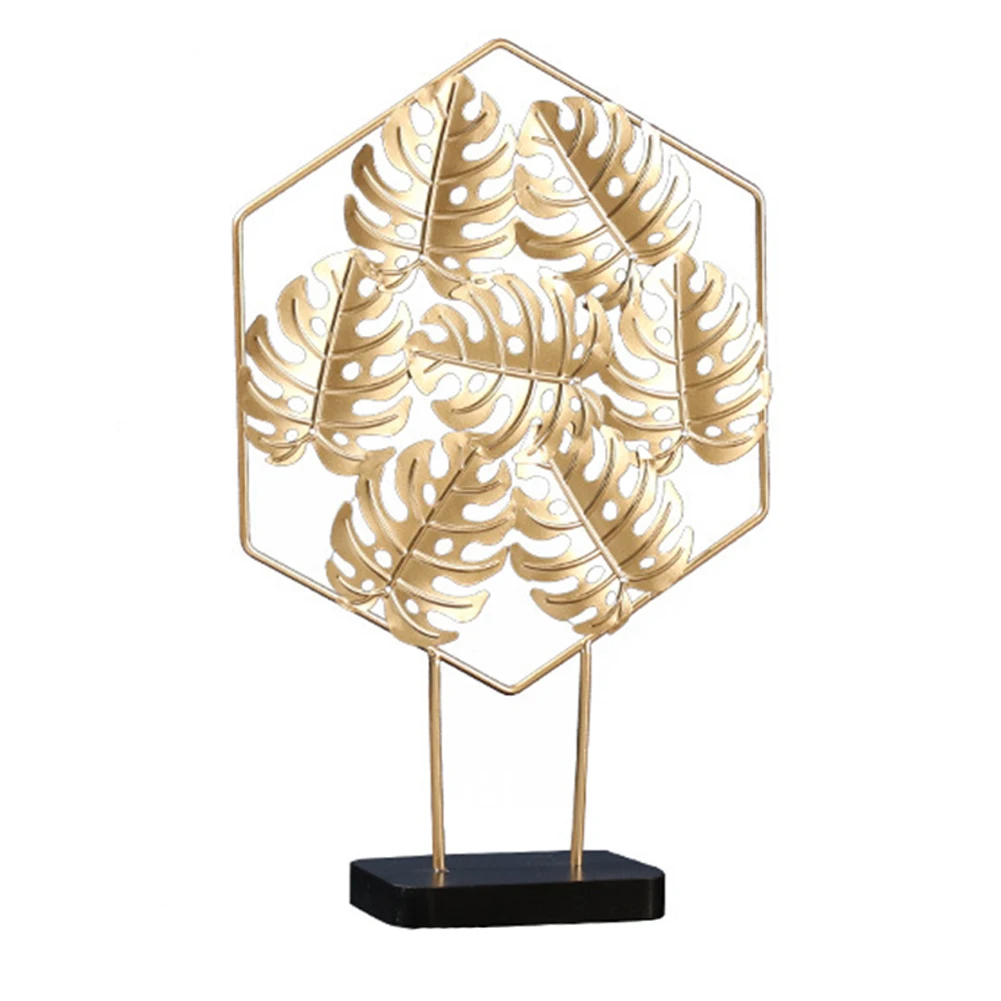 

TV Cabinet Wooden Base Modern Home Decor Desktop Living Room Iron Ornament Golden Simple Hollowed Out Turtle Ginkgo Leaf