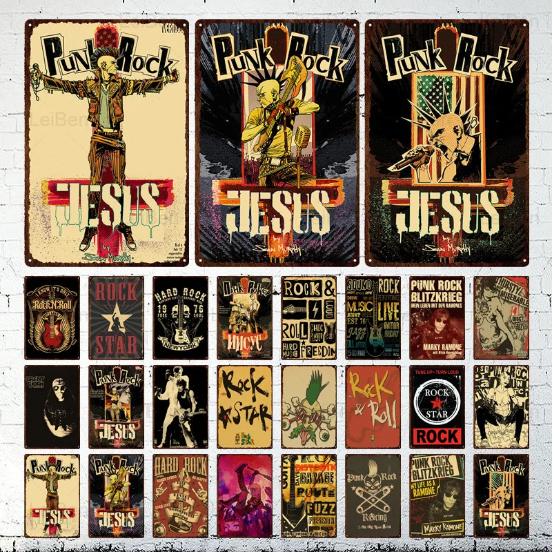 

Vintage Rock Star Metal Tin Sign Jesus Punk Rock Classic Retro Poster Cafe Bar Pub Wall Sticker Home Decor Club Iron Painting
