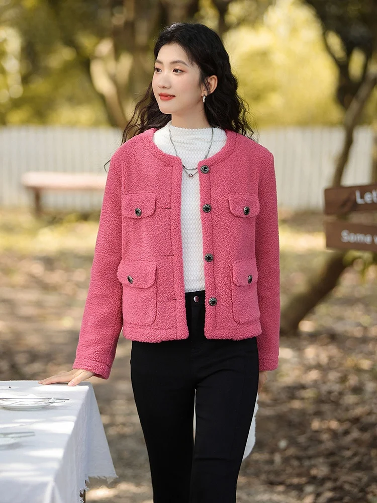 Doyng 2023 Winter New Graceful Western Sle Fashion Loose round Neck Faux Leather Coat 38vd429002