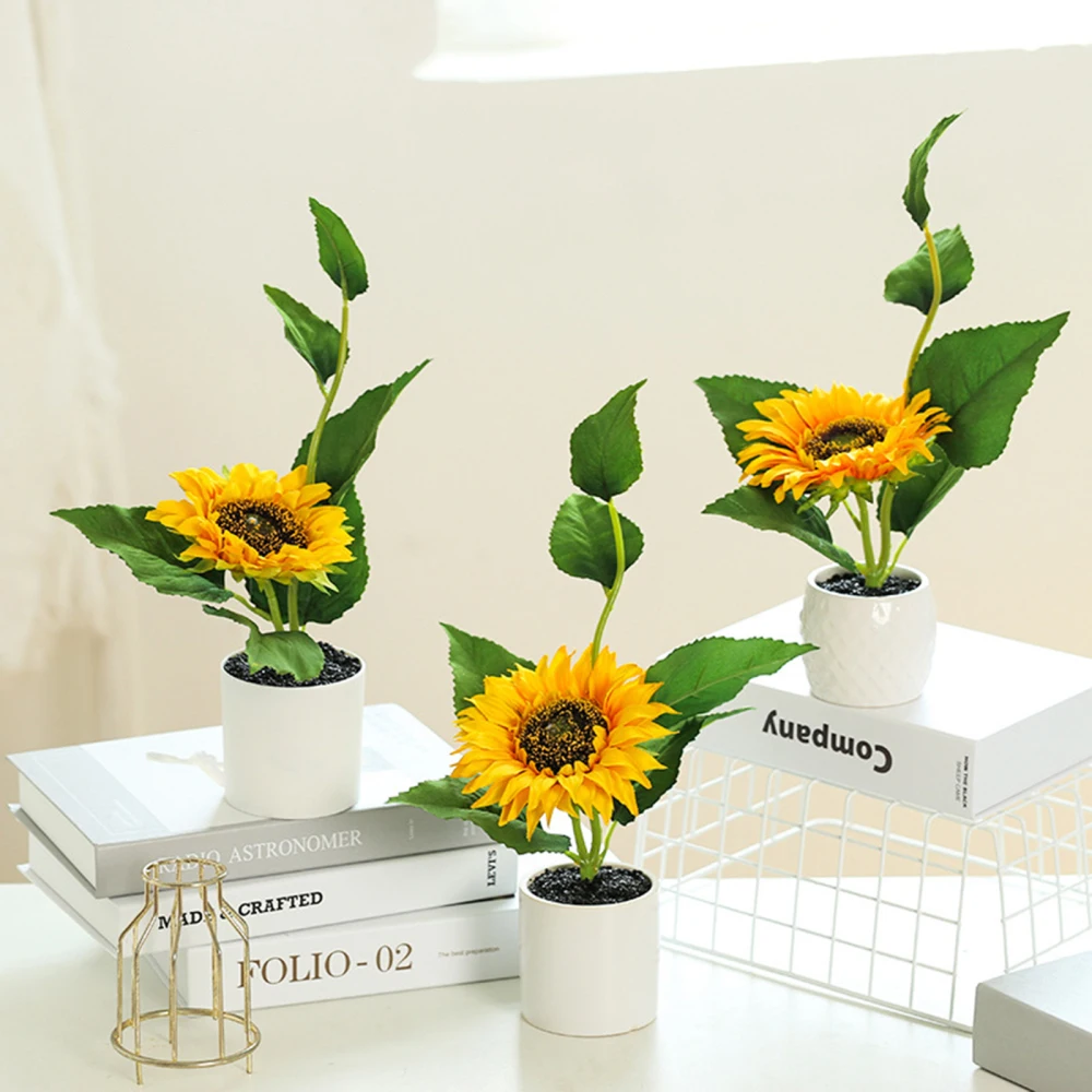 Decorative Ornaments Sunflower With Flowerpot Fake Potted Artificial Flowers Beautiful Table Decoration Colorless Landscaping | Дом и сад