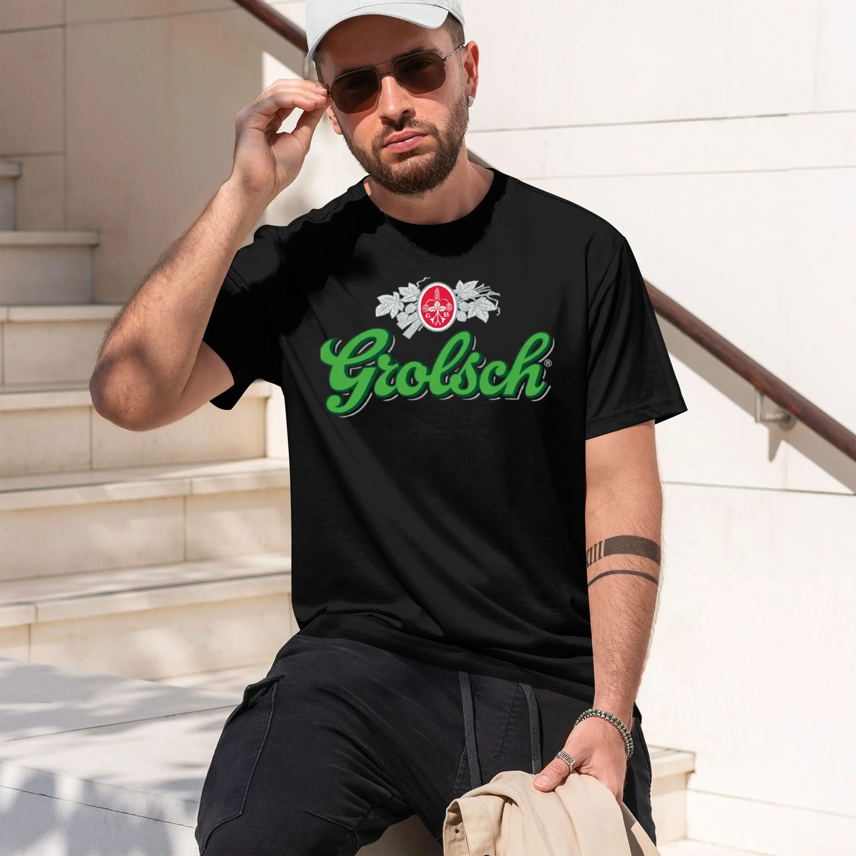 Фото Мужская футболка в классическом стиле с логотипом пива Grolsch, повседневная одежда для лета и весны, идеальный подарок для любителей пива, новая модель 2026 года №1