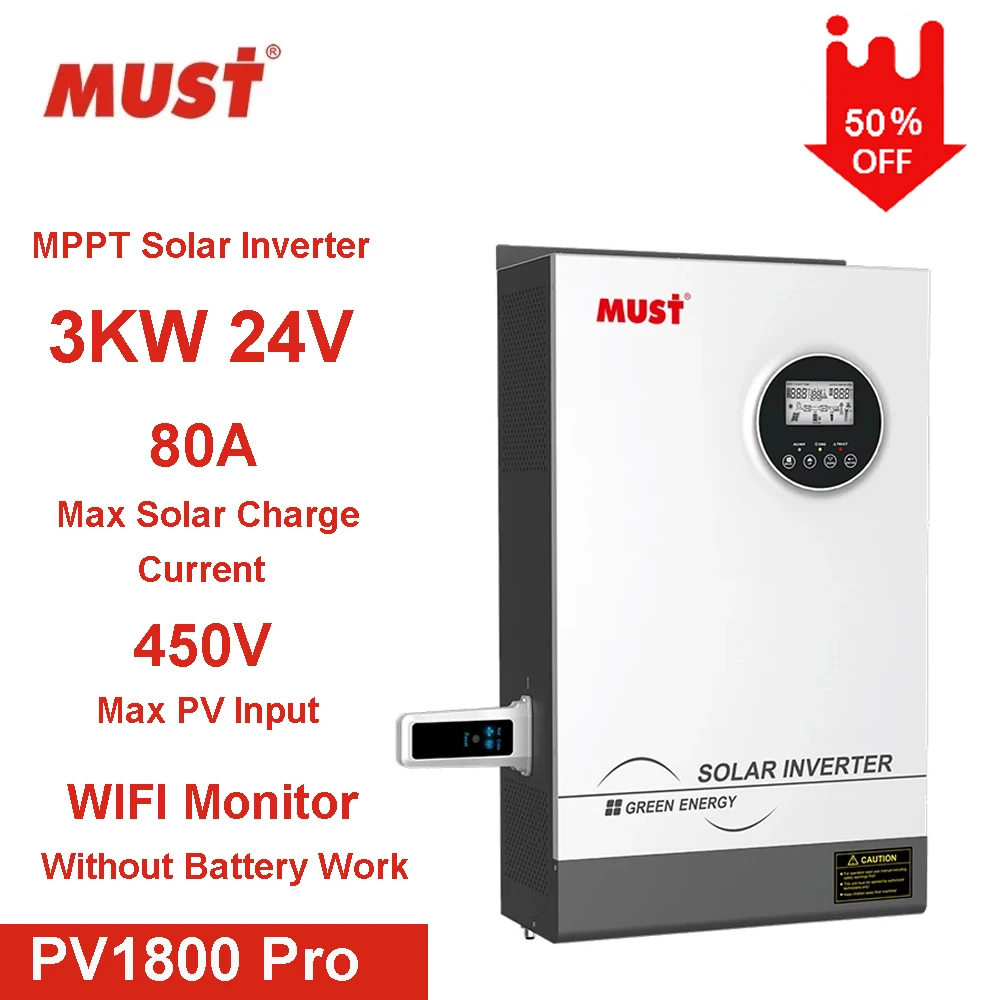 Внутрисетевой Гибридный солнечный инвертор MUST PV18 Pro серия 3 кВт 24 В 450 в