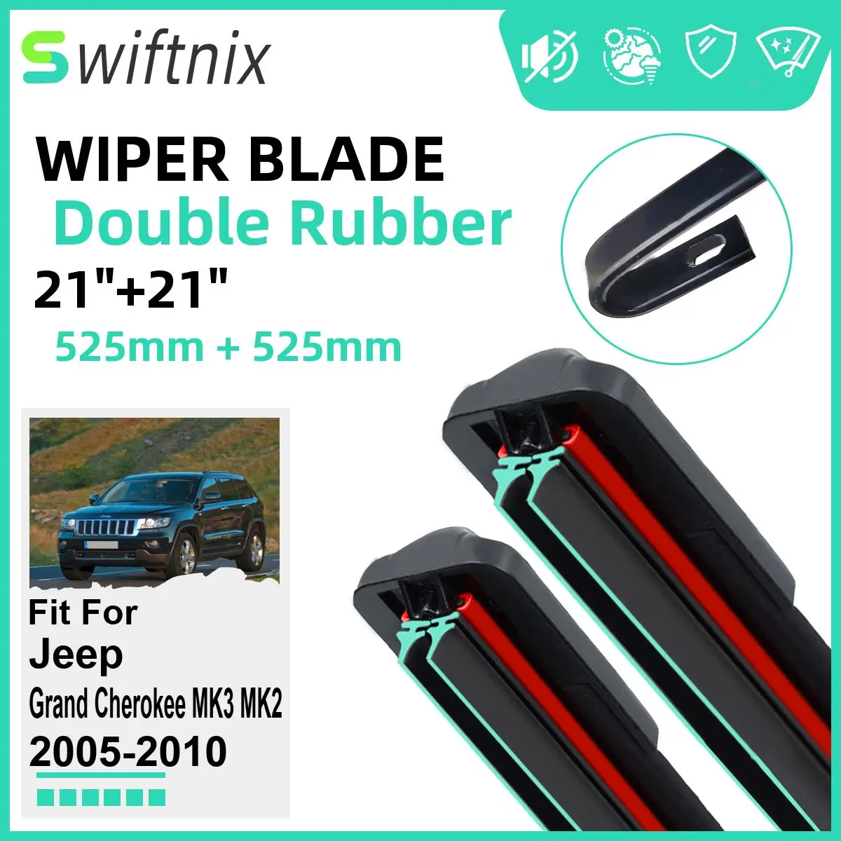 Двойные резиновые автомобильные щетки стеклоочистителя для Jeep Grand Cherokee MK3 MK2 2005-2010