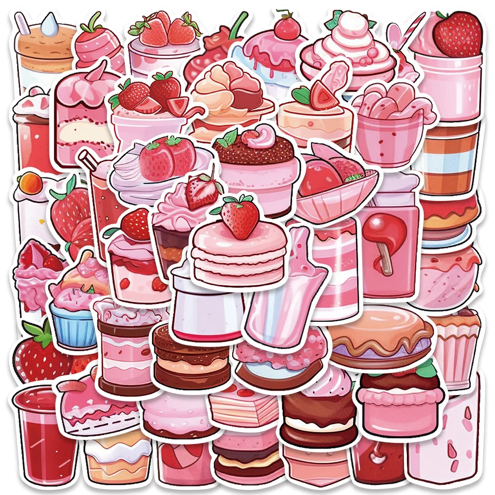 

10/50pcs Cute Cartoon Pink Desserts Stickers For Laptop Phone Luggage Water Bottle Waterproof Graffiti Bicycle Car Vinyl Decals