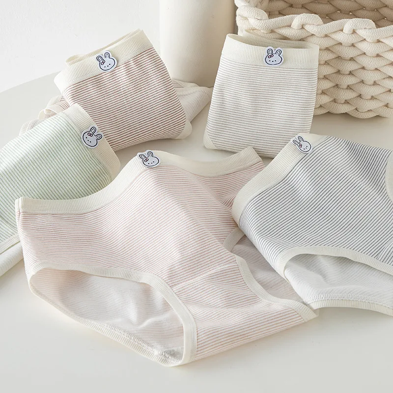 

M-XL Women's Cotton Underwear Fashion Stripe Girls' Briefs Mid-Rise Seamless Panties Cute Cartoon Underpants Female Lingerie